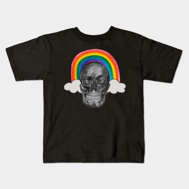 Bnw Skull human head with rainbow Kids T-Shirt by deadblackpony